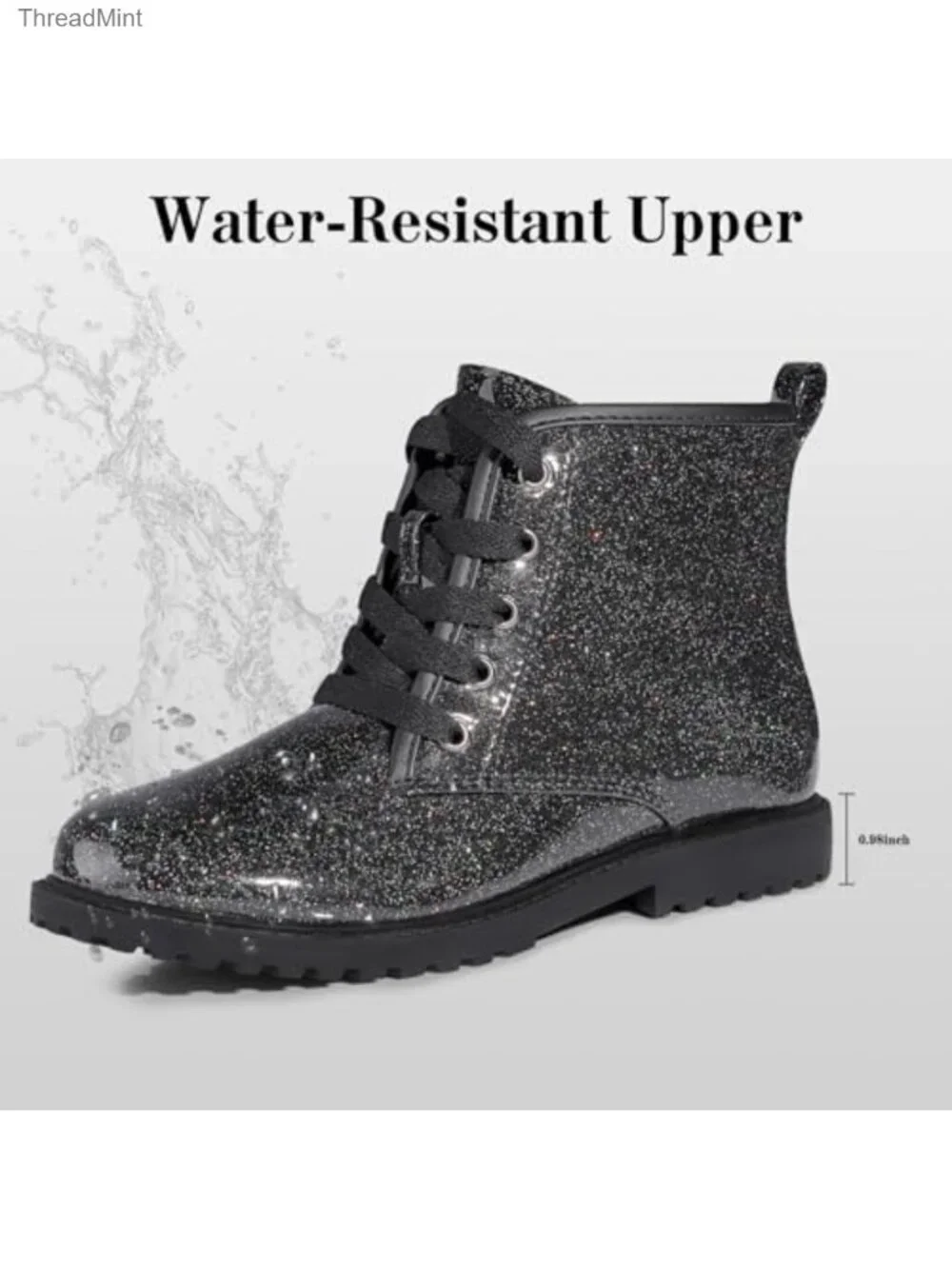 Kids Combat Boots Glitter Waterproof Side Zipper